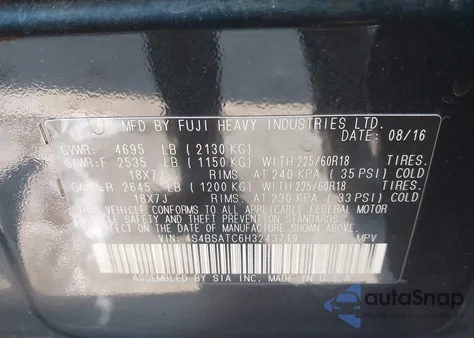 2017 Subaru Outback 2.5I Touring z USA, uszkodzony, nr VIN 4S4BSATC6H3243719